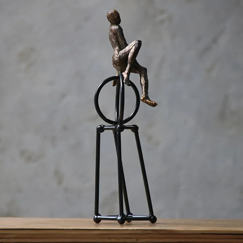 Abstract iron figure sculpture in metallic tones, elegant modern design - House of Avana