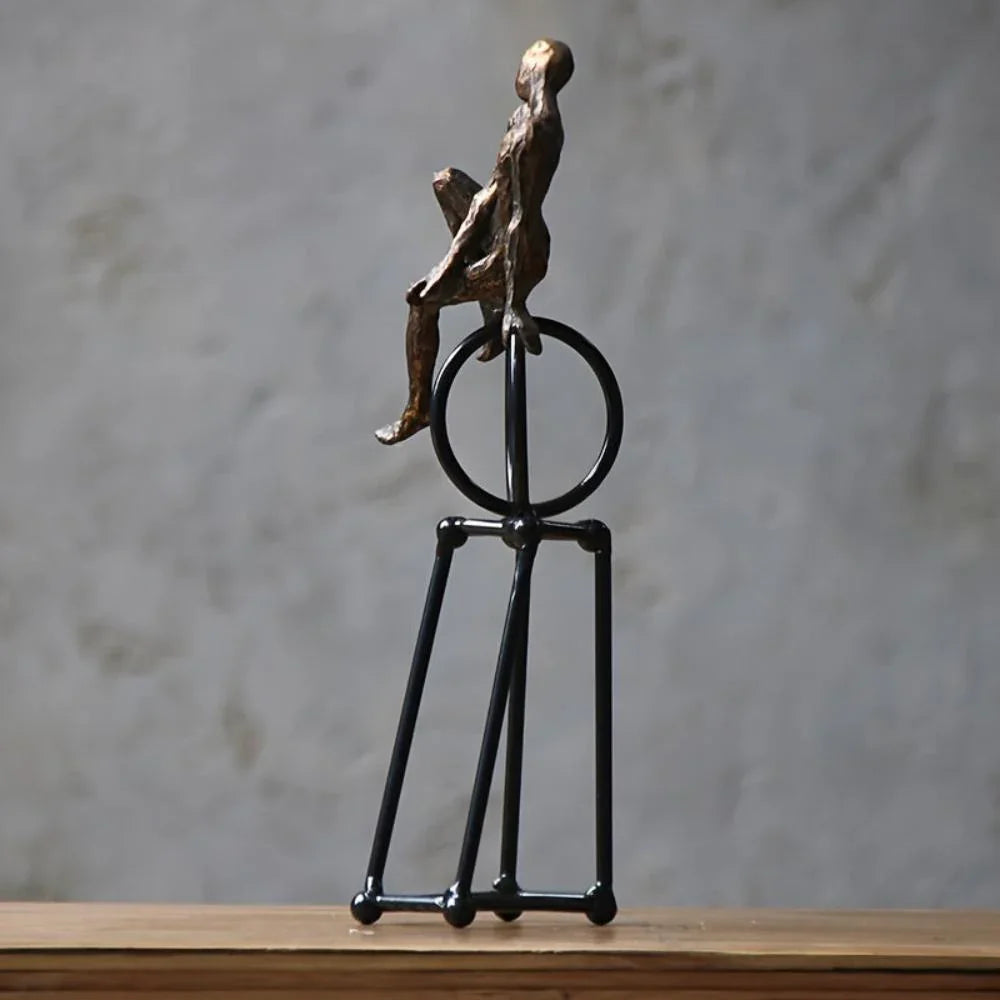Abstract iron figure sculpture in metallic tones, elegant modern design - House of Avana