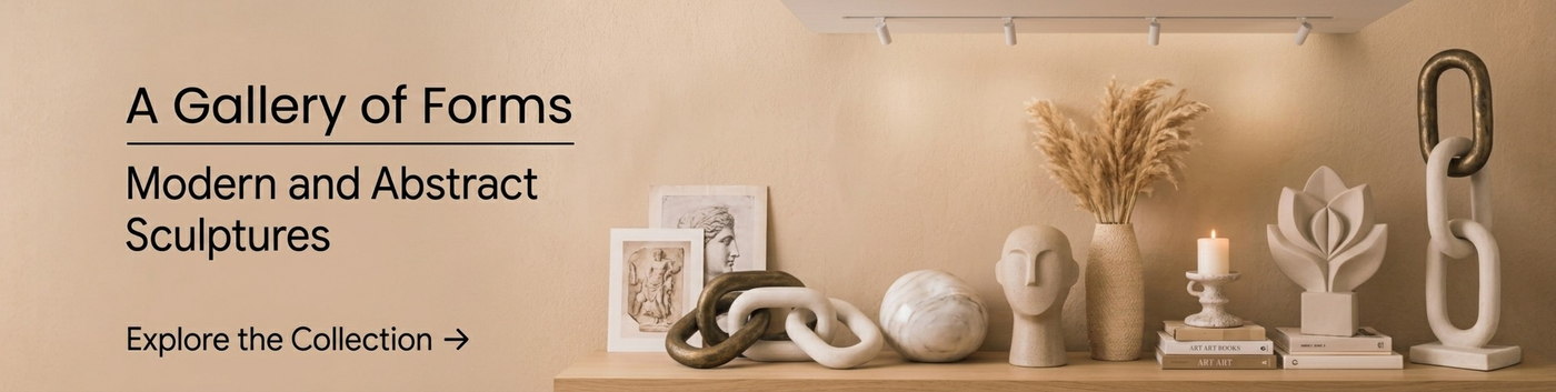 Modern and abstract sculptures collection including marble figurines, decorative chain and artistic pieces - House of Avana