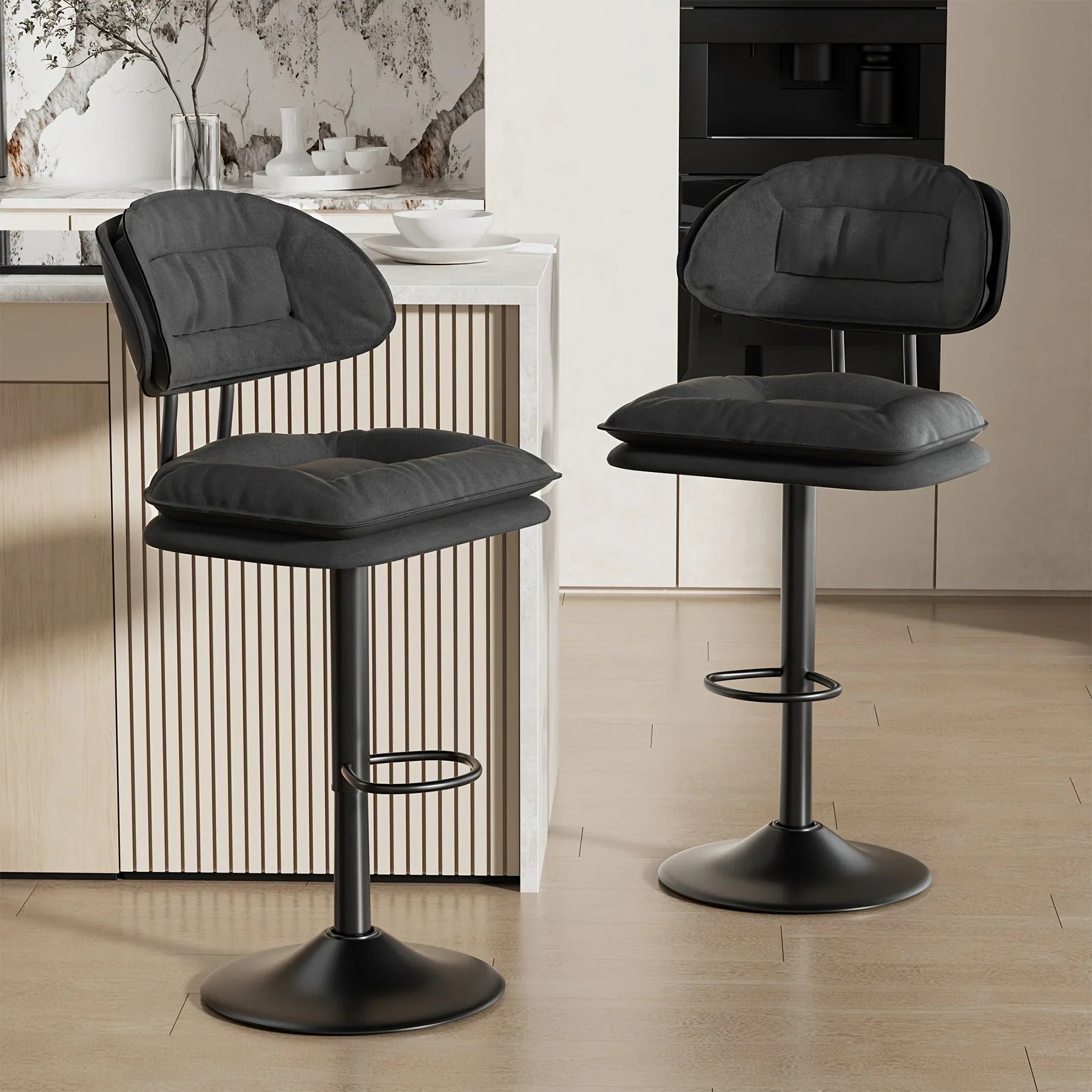 Bar Stools Set of 2/4, Modern Adjustable Height Swivel Kitchen Chairs, Counter Barstools with Backrest,... - House Of Avana