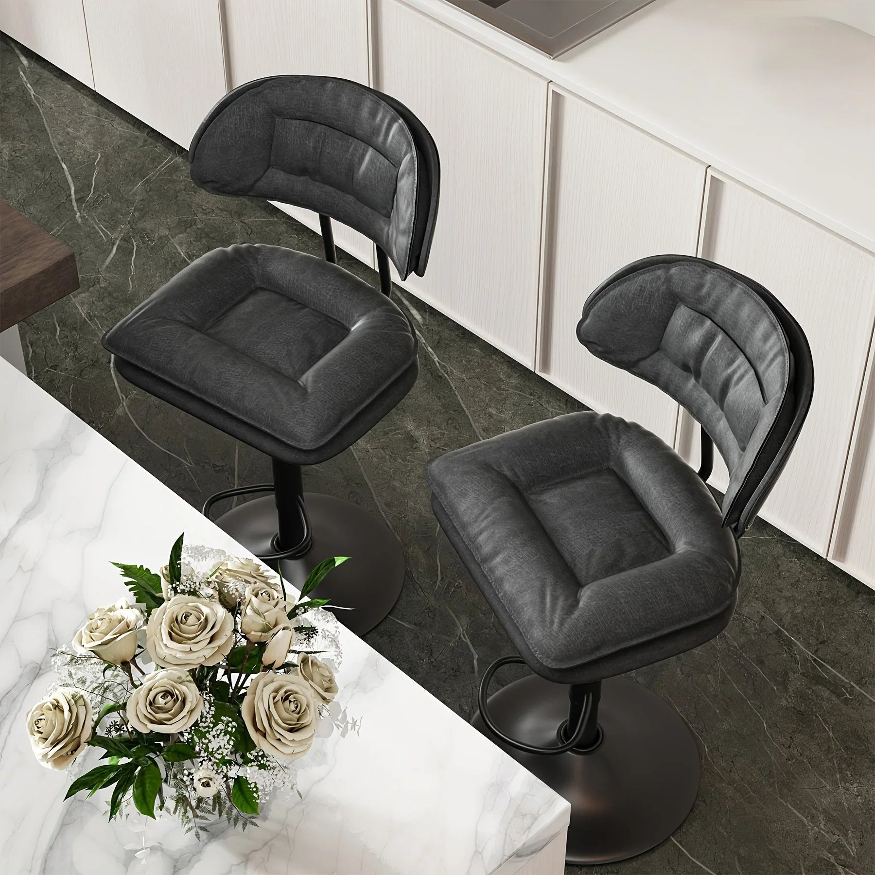 Bar Stools Set of 2/4, Modern Adjustable Height Swivel Kitchen Chairs, Counter Barstools with Backrest,... - House Of Avana