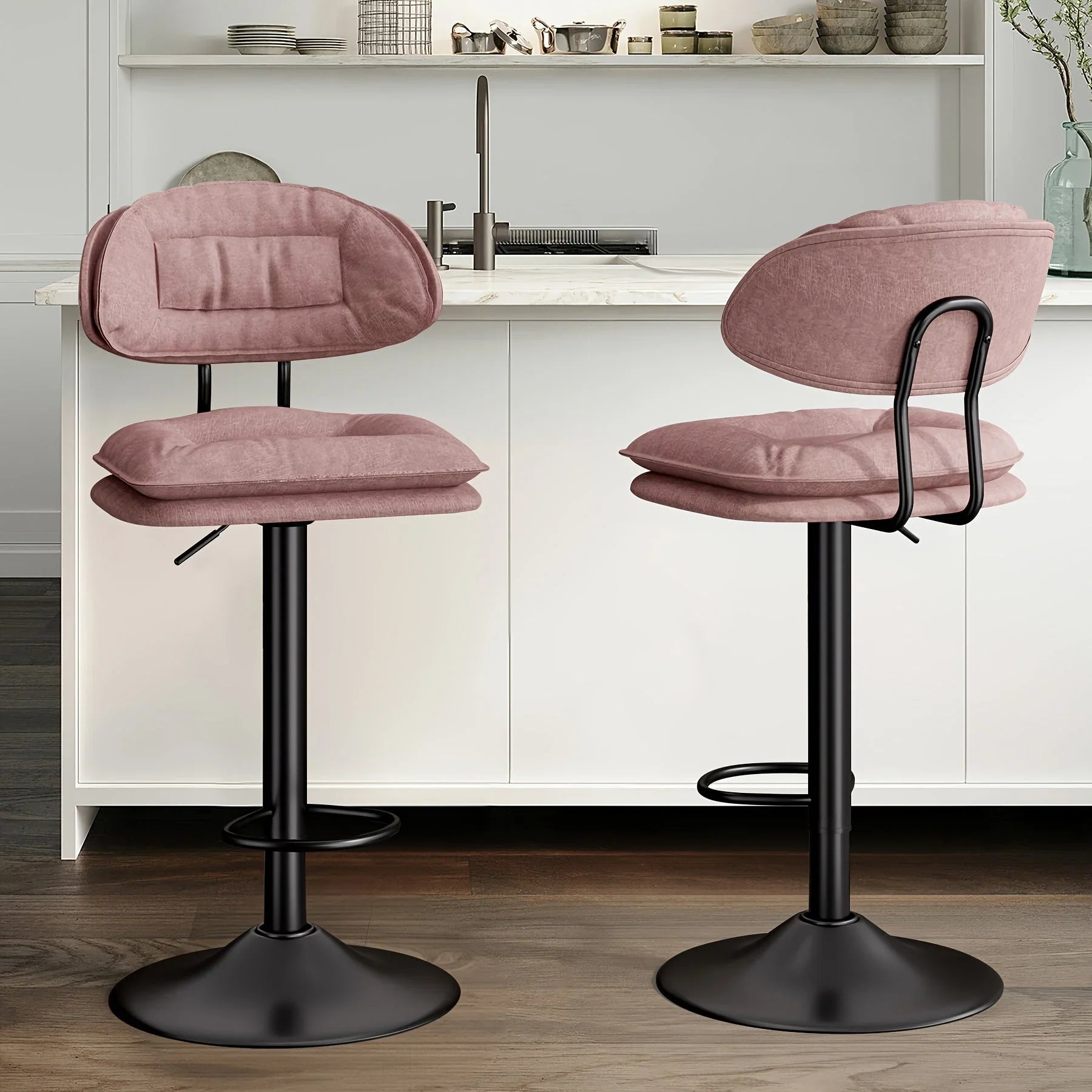 Bar Stools Set of 2/4, Modern Adjustable Height Swivel Kitchen Chairs, Counter Barstools with Backrest,... - House Of Avana