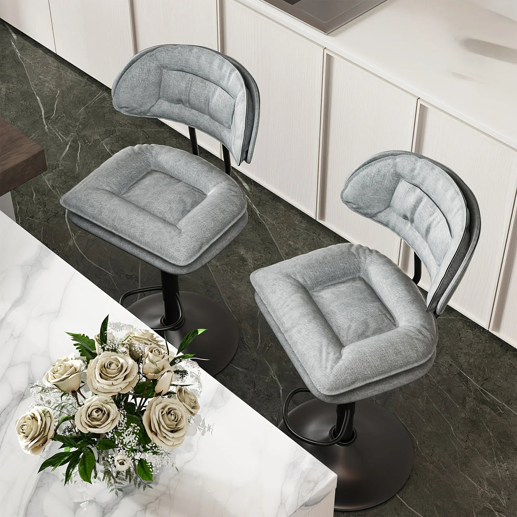 Bar Stools Set of 2/4, Modern Adjustable Height Swivel Kitchen Chairs, Counter Barstools with Backrest,... - House Of Avana