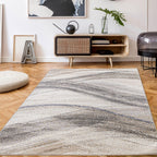 Modern Area Rug Fiesta with Artistic Waves in Beige Grey RugYourHome