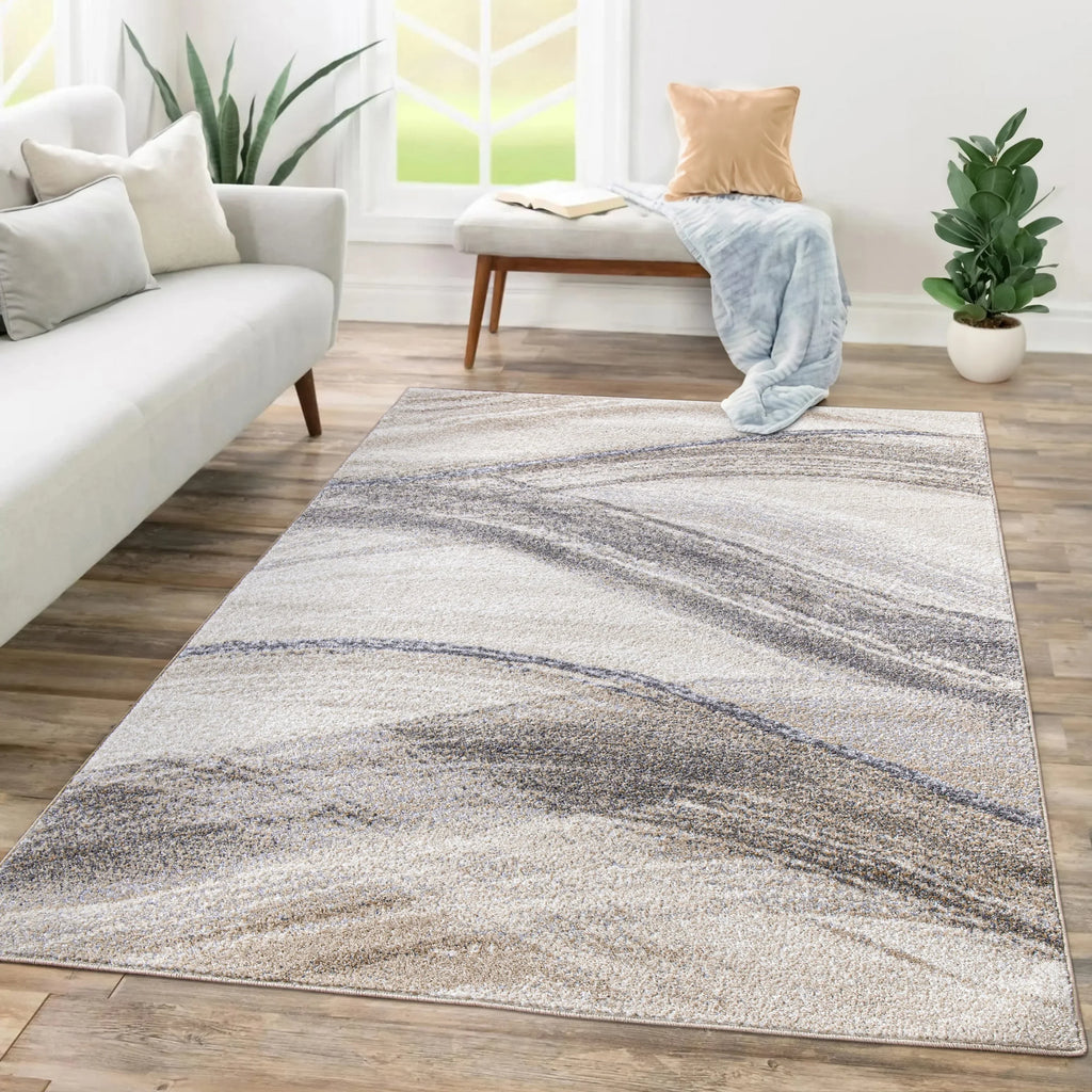 Modern Area Rug Fiesta with Artistic Waves in Beige Grey RugYourHome