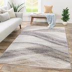 Modern Area Rug Fiesta with Artistic Waves in Beige Grey RugYourHome