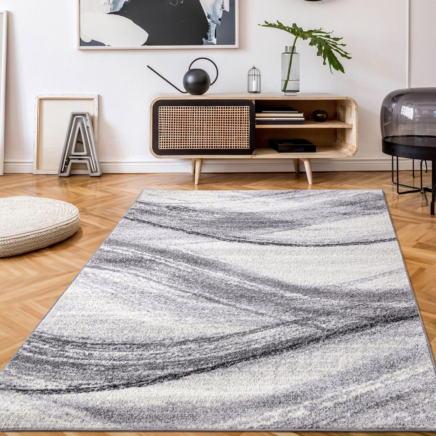 Modern Area Rug Fiesta with Artistic Waves in Grey Tones RugYourHome