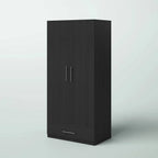 Modern Armoire Wardrobe Closet Cabinet with Storage Drawer in Black Wood Finish