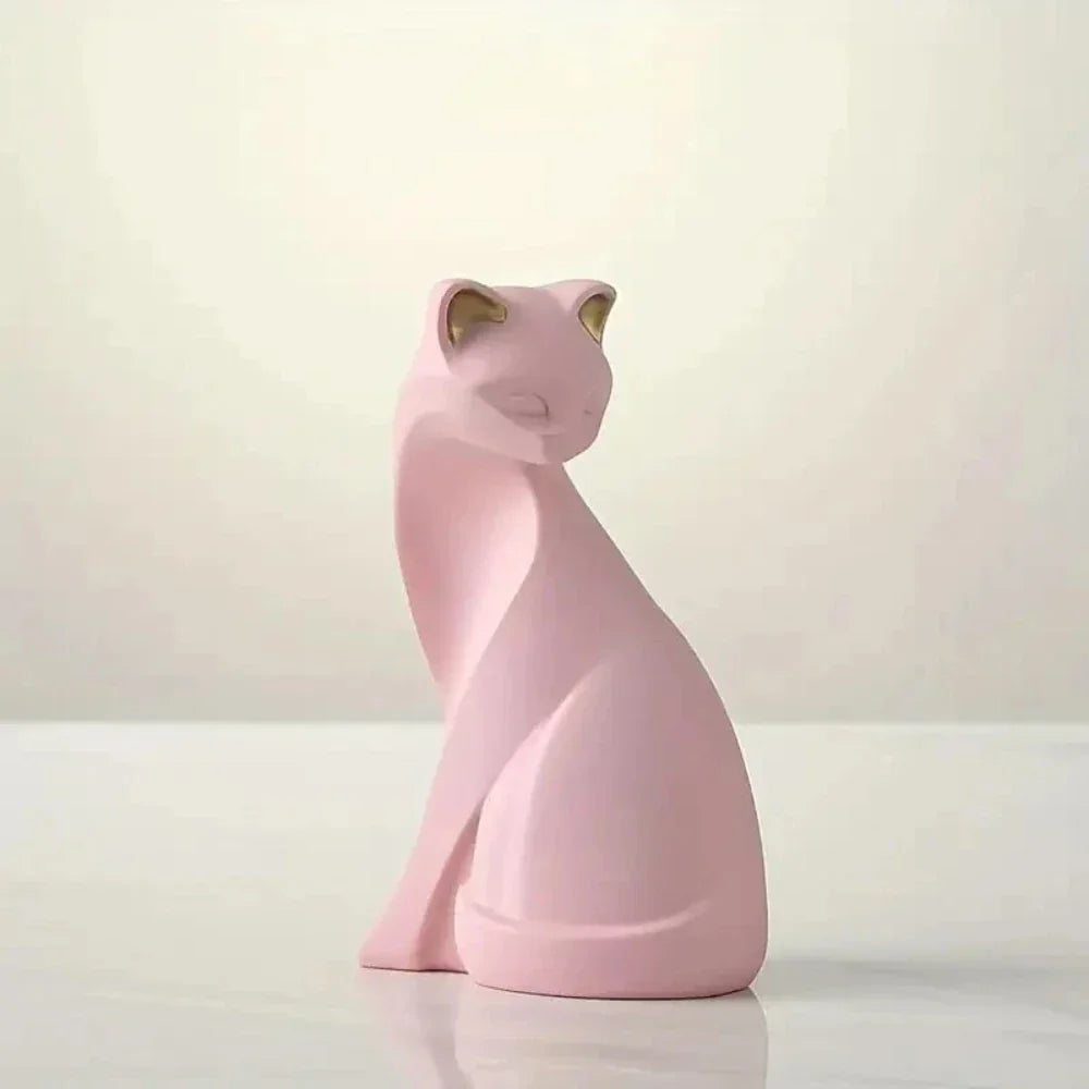 White ceramic cat figurine, modern artistic design, glossy finish - House of Avana