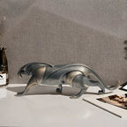 Black panther figurine, modern metal design, sleek finish - House of Avana