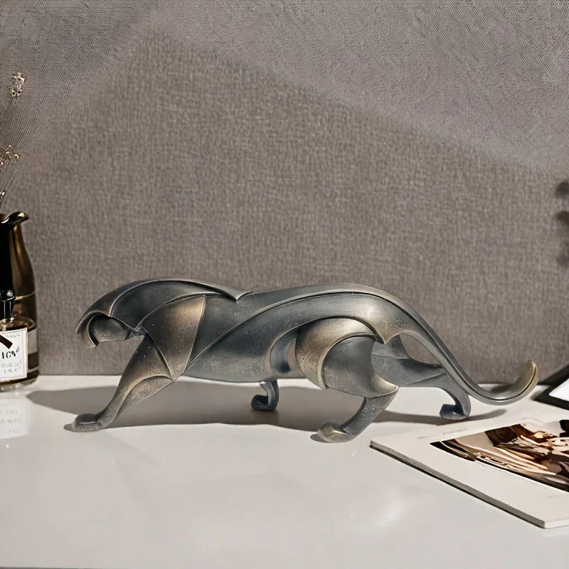 Black panther figurine, modern metal design, sleek finish - House of Avana