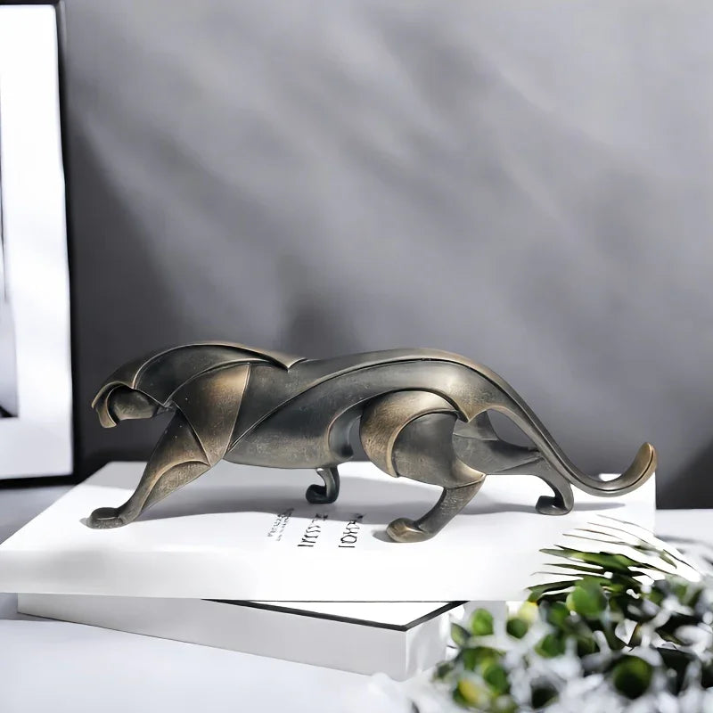Black panther figurine, modern metal design, sleek finish - House of Avana