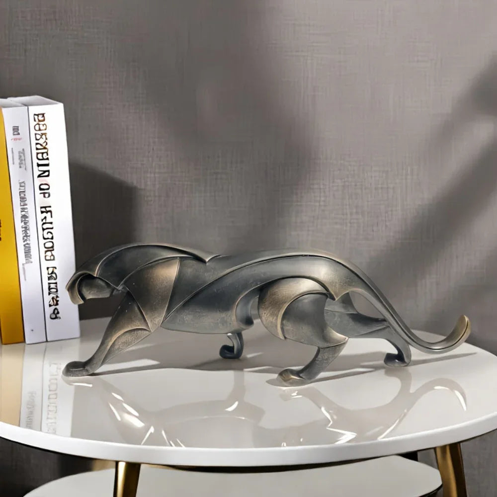 Black panther figurine, modern metal design, sleek finish - House of Avana