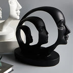 Modern Black Resin Family of Three Sculpture - Artistic Multi-Face Design for Living Room, Wine Cabinet, or Bookshelf Decor, Indoor Use, No Power Needed, Home Decor - House Of Avana