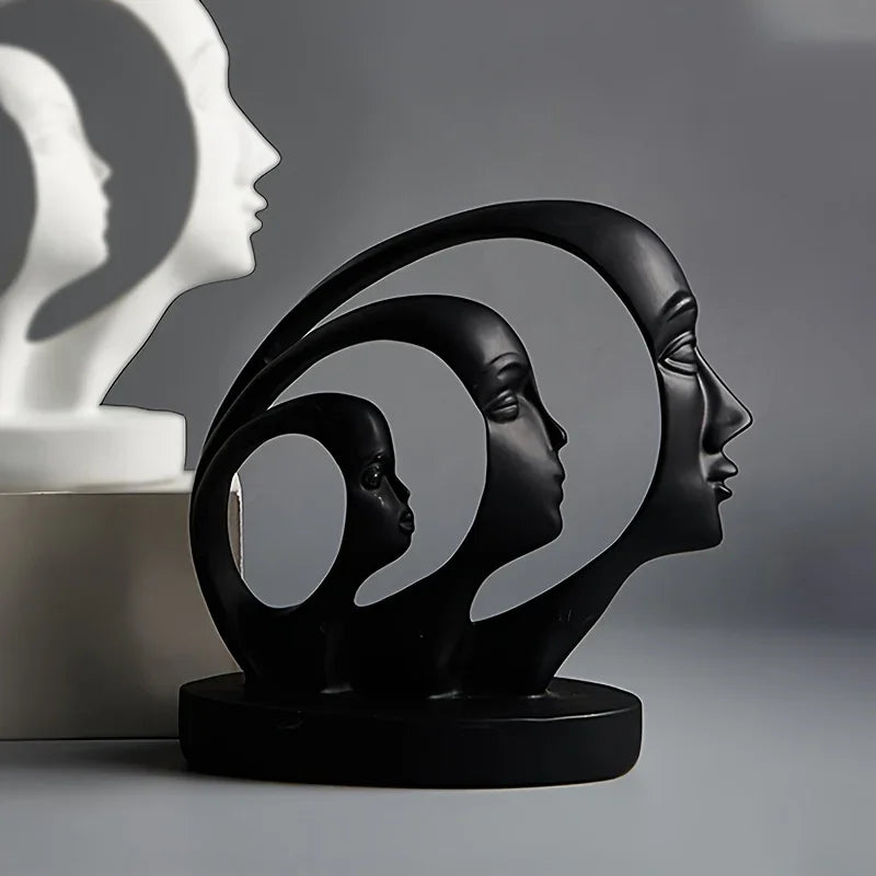 Modern Black Resin Family of Three Sculpture - Artistic Multi-Face Design for Living Room, Wine Cabinet, or Bookshelf Decor, Indoor Use, No Power Needed, Home Decor - House Of Avana