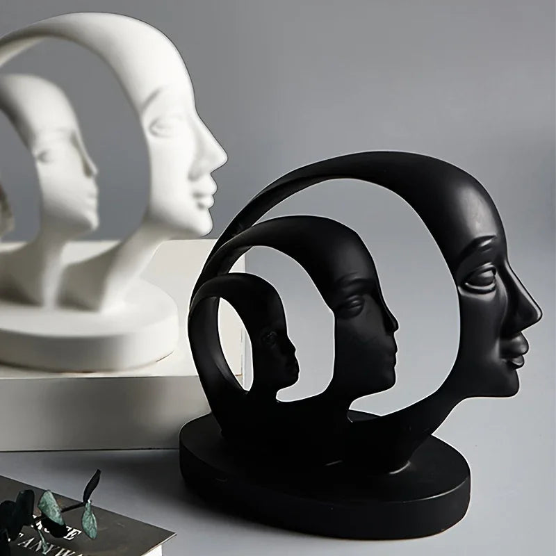 Modern Black Resin Family of Three Sculpture - Artistic Multi-Face Design for Living Room, Wine Cabinet, or Bookshelf Decor, Indoor Use, No Power Needed, Home Decor - House Of Avana