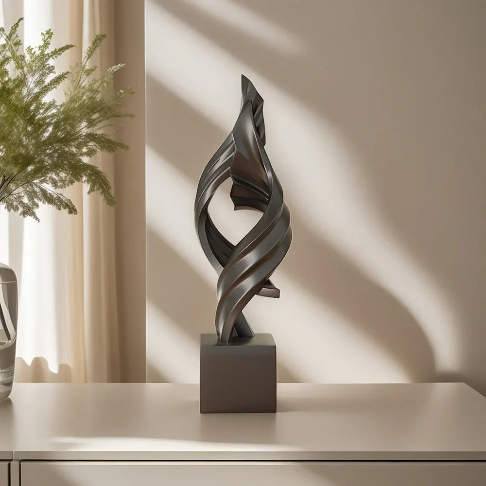 Modern black resin statue, abstract art sculpture - House of Avana