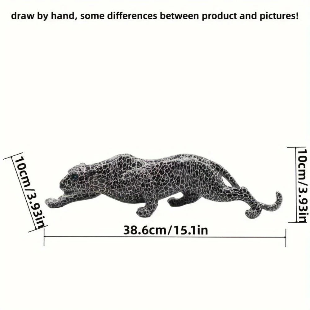 Modern black and white leopard statue, ceramic figurine with spotted design - House of Avana