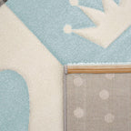 Kids Rug Checked Dots Hearts & Crowns in Pastel Blue Grey RugYourHome