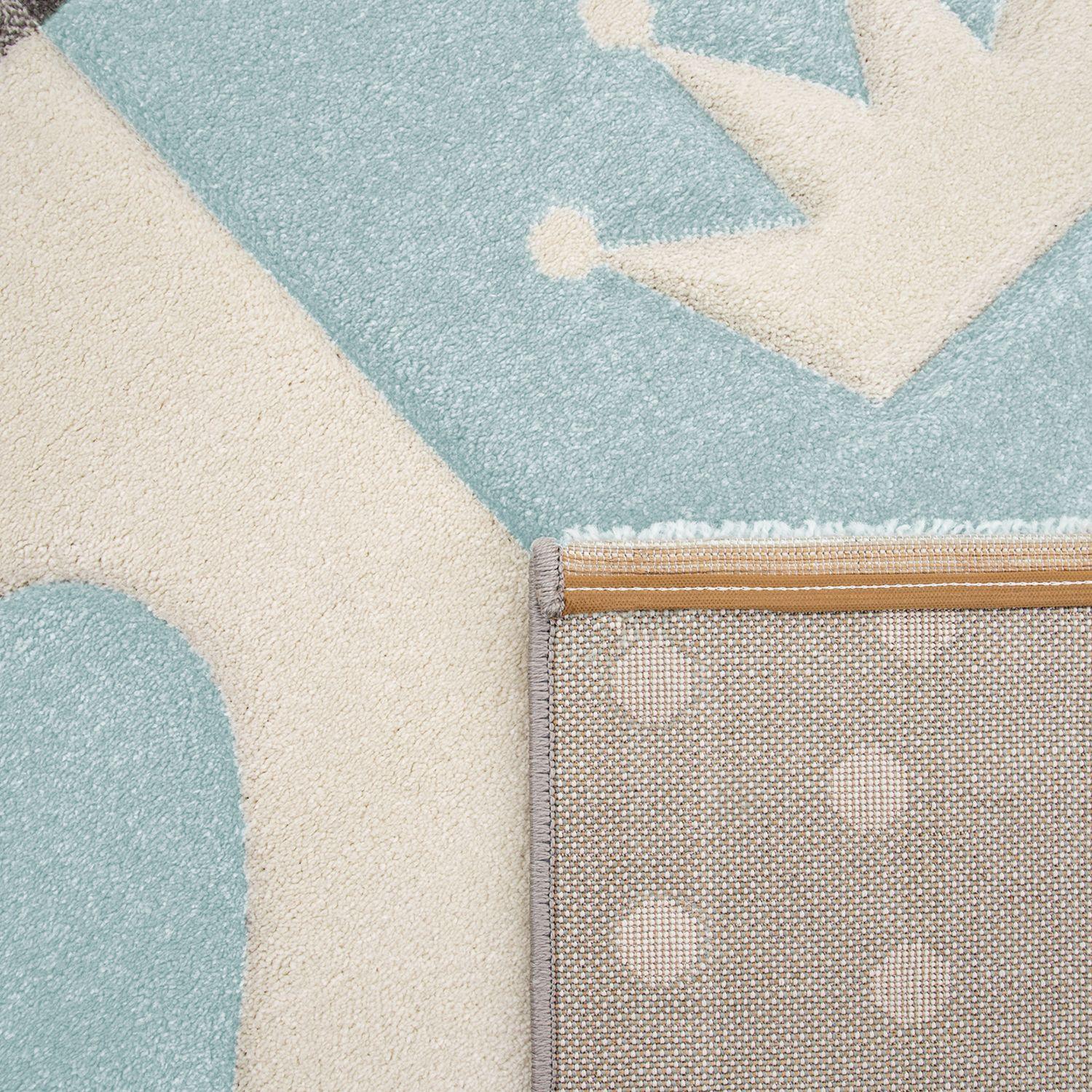 Kids Rug Checked Dots Hearts & Crowns in Pastel Blue Grey RugYourHome