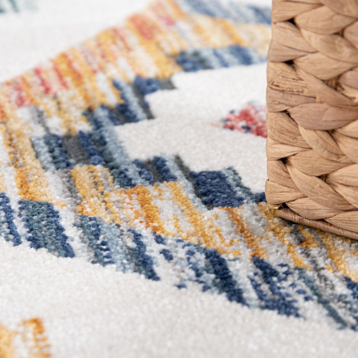 Modern Boho Rug with colorful Diamond Pattern in Cream RugYourHome