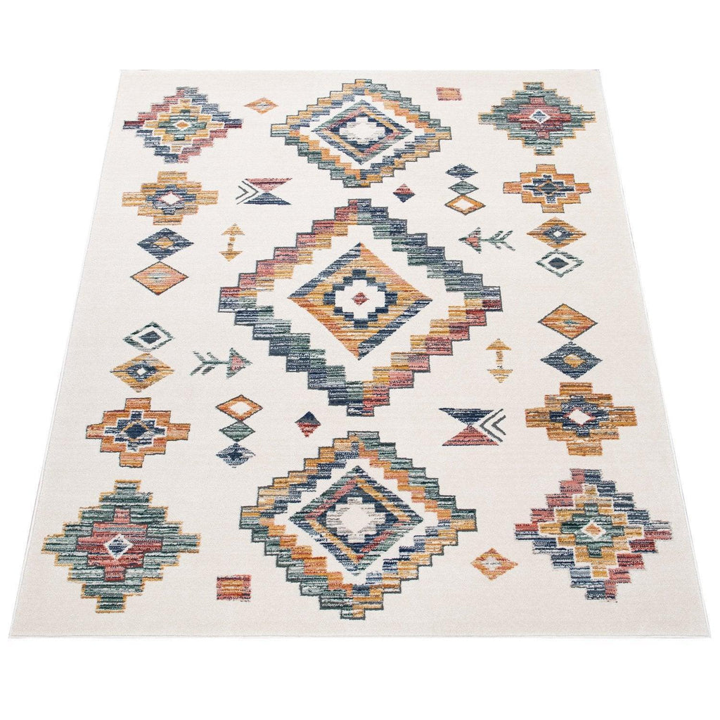 Modern Boho Rug with colorful Diamond Pattern in Cream RugYourHome