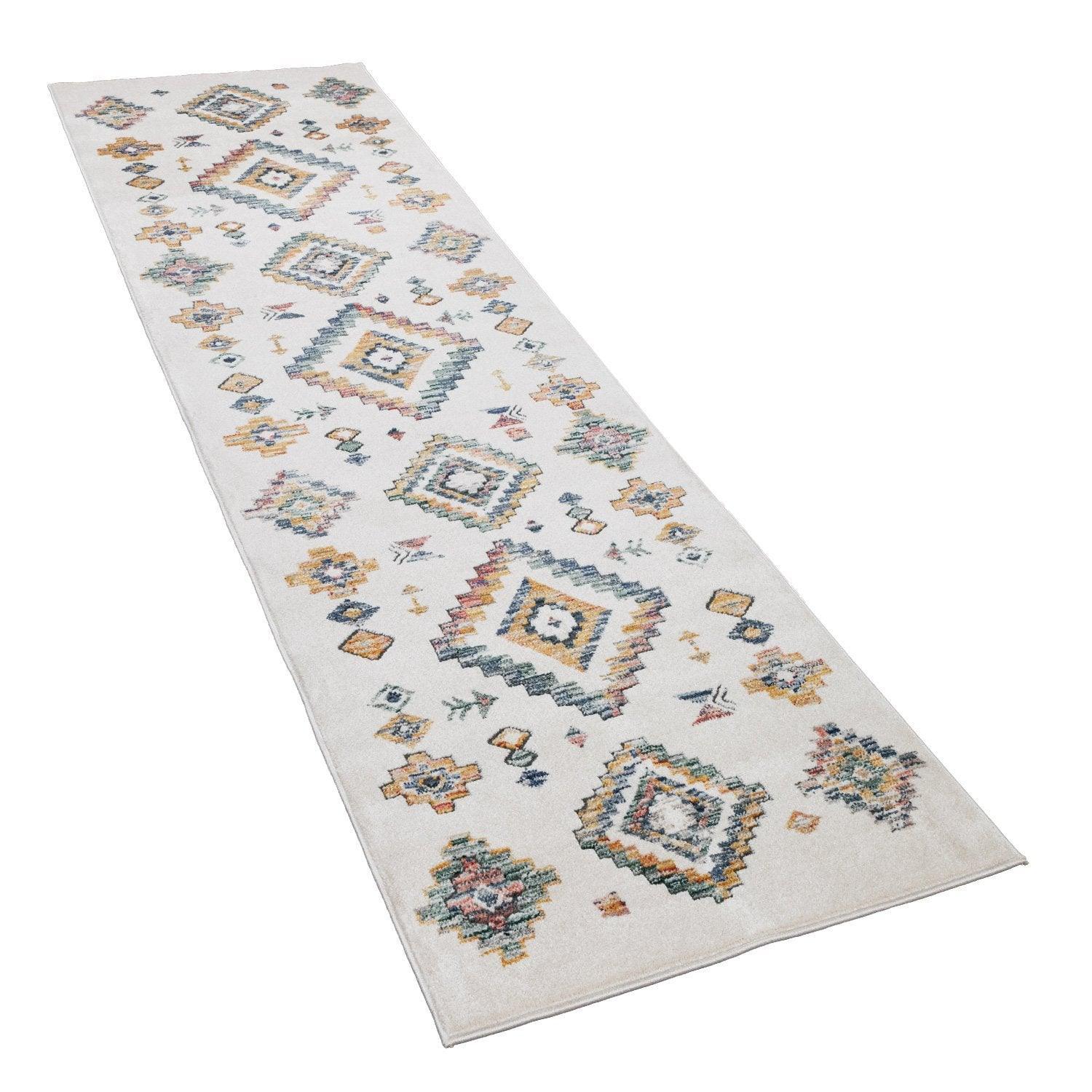 Modern Boho Rug with colorful Diamond Pattern in Cream RugYourHome