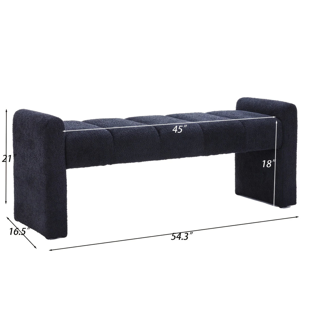 Modern Boucle End of Bed Bench - Extra Long 54" Bedroom Ottoman with Arm, Sturdy Hardwood Frame, Space-Saving Design for Living Room, Hallway, Bedroom - No Assembly Required, Matte Black Finish, Bench for Bedroom, Cozy Seatin House Of Avana
