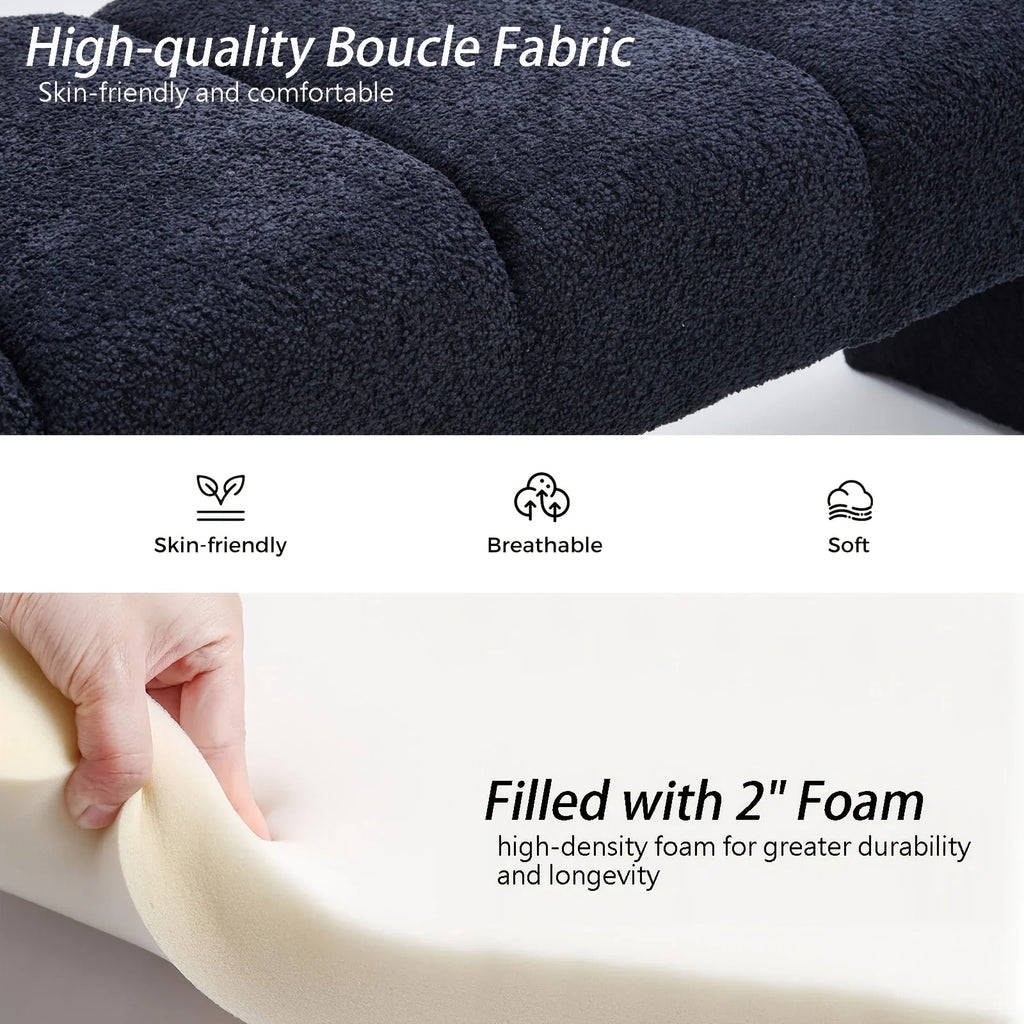 Modern Boucle End of Bed Bench - Extra Long 54" Bedroom Ottoman with Arm, Sturdy Hardwood Frame, Space-Saving Design for Living Room, Hallway, Bedroom - No Assembly Required, Matte Black Finish, Bench for Bedroom, Cozy Seatin House Of Avana