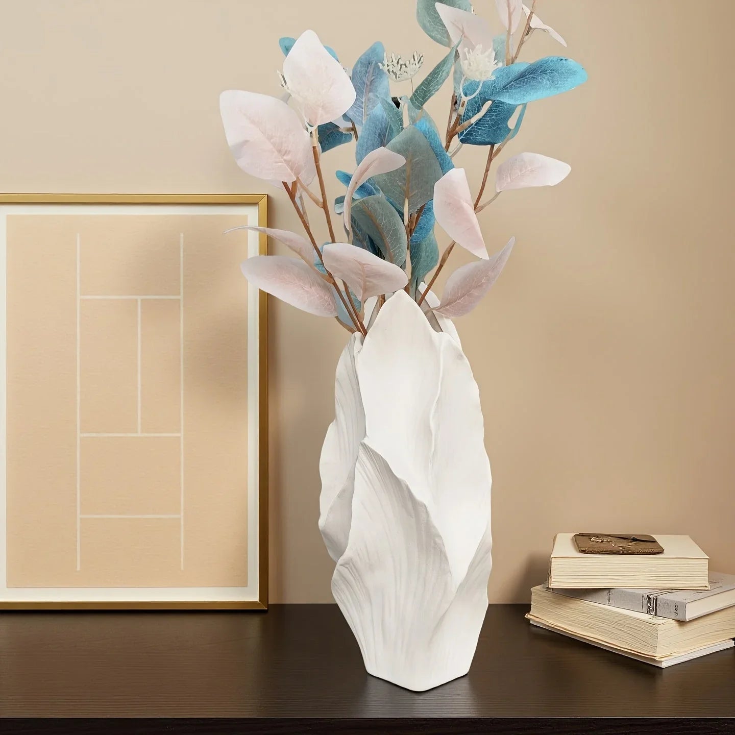 White ceramic tall vase, modern minimalist design - House of Avana