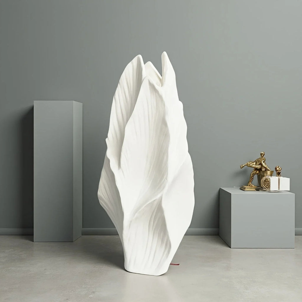 White ceramic tall vase, modern minimalist design - House of Avana