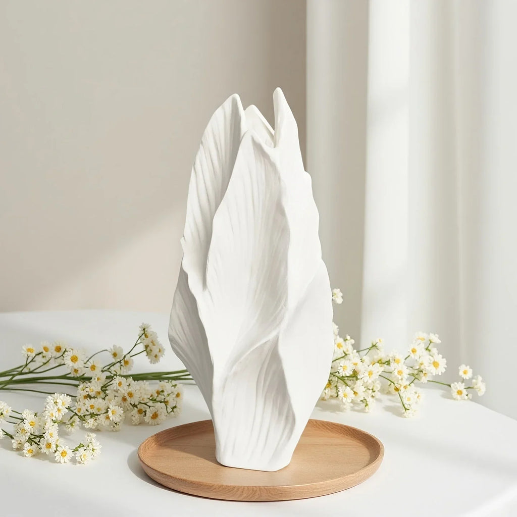White ceramic tall vase, modern minimalist design - House of Avana