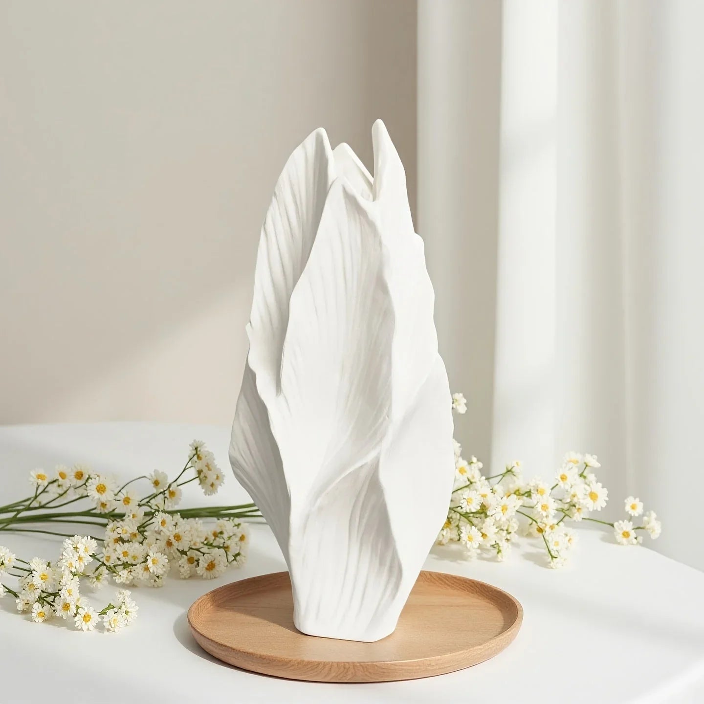 White ceramic tall vase, modern minimalist design - House of Avana