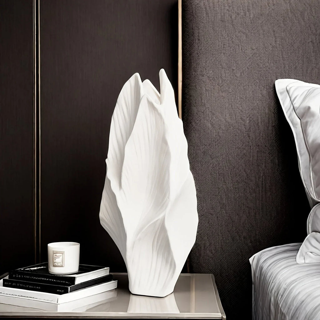 White ceramic tall vase, modern minimalist design - House of Avana