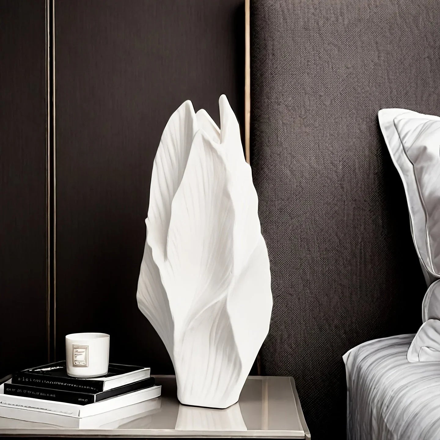 White ceramic tall vase, modern minimalist design - House of Avana