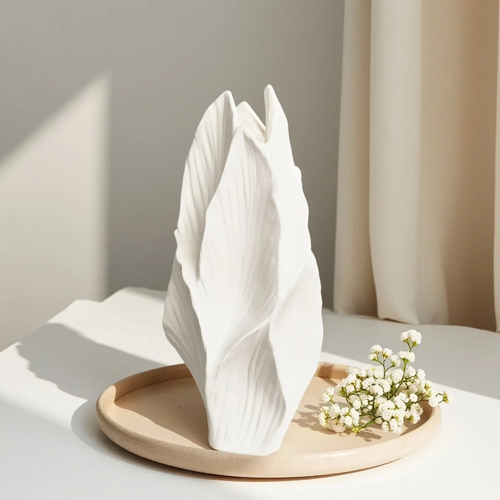 White ceramic tall vase, modern minimalist design - House of Avana