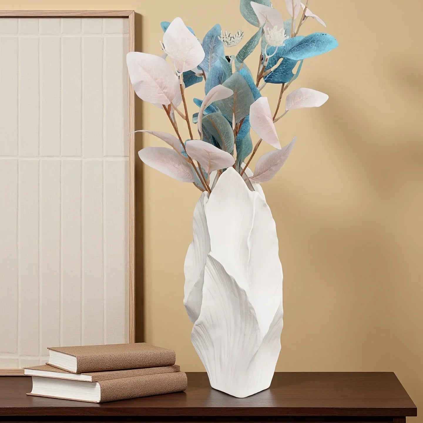 White ceramic tall vase, modern minimalist design - House of Avana