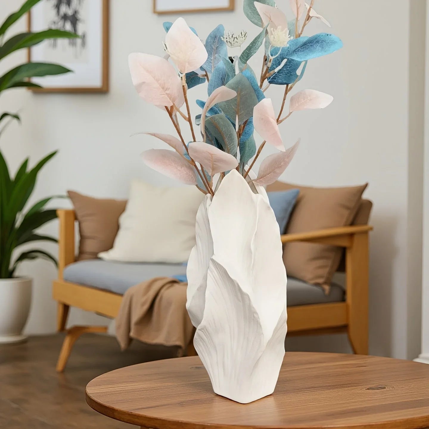 White ceramic tall vase, modern minimalist design - House of Avana