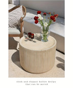 Modern Concrete Round Side Table - Versatile Roman Column Design, Low Sofa Table for Living Room, No Assembly Required, Durable Pedestal Base, Perfect for Home Decor, Living Room Decor | Minimalist Table | Ribbed Texture, Cof House Of Avana