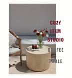 Modern Concrete Round Side Table - Versatile Roman Column Design, Low Sofa Table for Living Room, No Assembly Required, Durable Pedestal Base, Perfect for Home Decor, Living Room Decor | Minimalist Table | Ribbed Texture, Cof House Of Avana