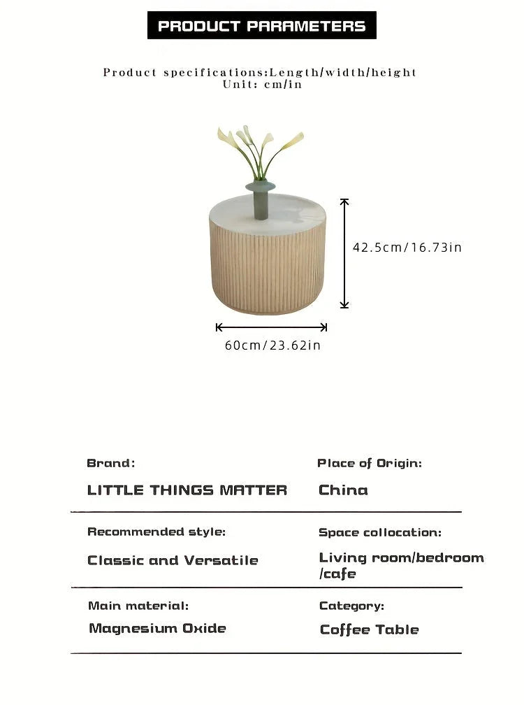 Modern Concrete Round Side Table - Versatile Roman Column Design, Low Sofa Table for Living Room, No Assembly Required, Durable Pedestal Base, Perfect for Home Decor, Living Room Decor | Minimalist Table | Ribbed Texture, Cof House Of Avana