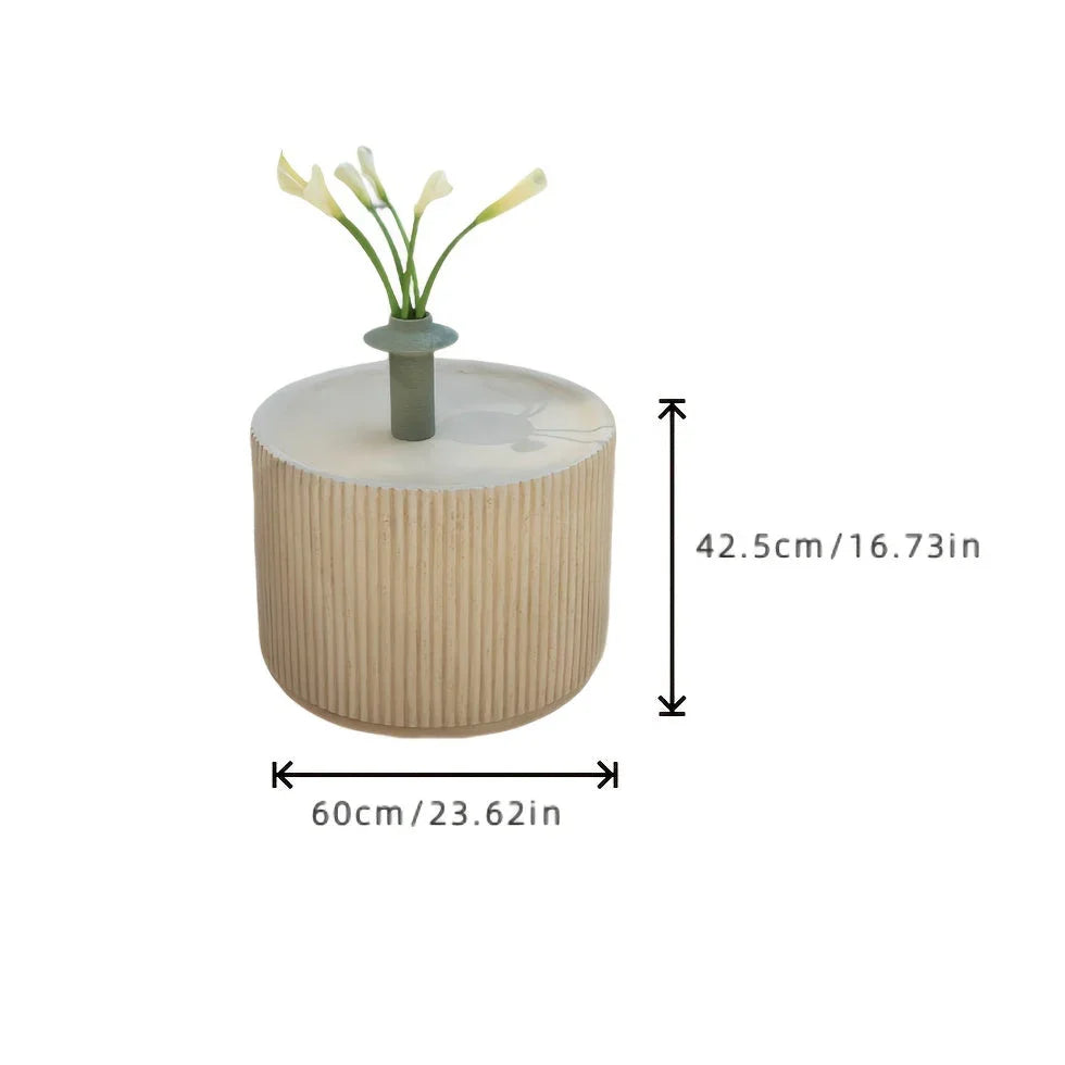 Modern Concrete Round Side Table - Versatile Roman Column Design, Low Sofa Table for Living Room, No Assembly Required, Durable Pedestal Base, Perfect for Home Decor, Living Room Decor | Minimalist Table | Ribbed Texture, Cof House Of Avana