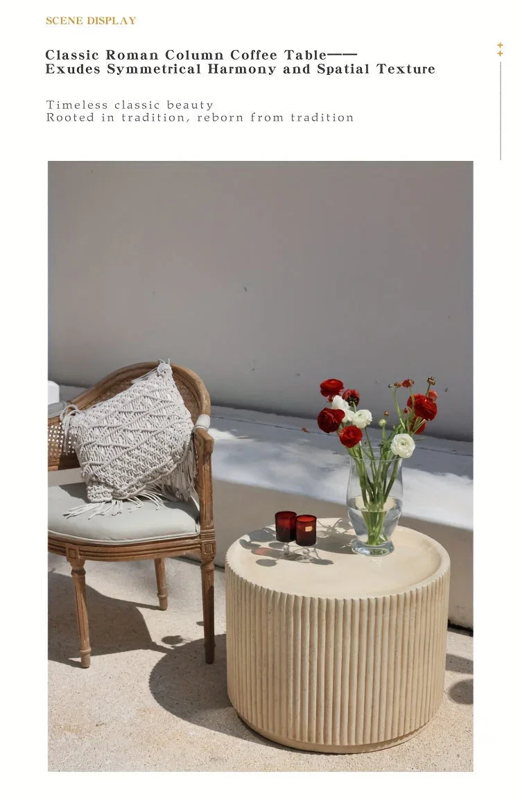 Modern Concrete Round Side Table - Versatile Roman Column Design, Low Sofa Table for Living Room, No Assembly Required, Durable Pedestal Base, Perfect for Home Decor, Living Room Decor | Minimalist Table | Ribbed Texture, Cof House Of Avana