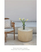 Modern Concrete Round Side Table - Versatile Roman Column Design, Low Sofa Table for Living Room, No Assembly Required, Durable Pedestal Base, Perfect for Home Decor, Living Room Decor | Minimalist Table | Ribbed Texture, Cof House Of Avana