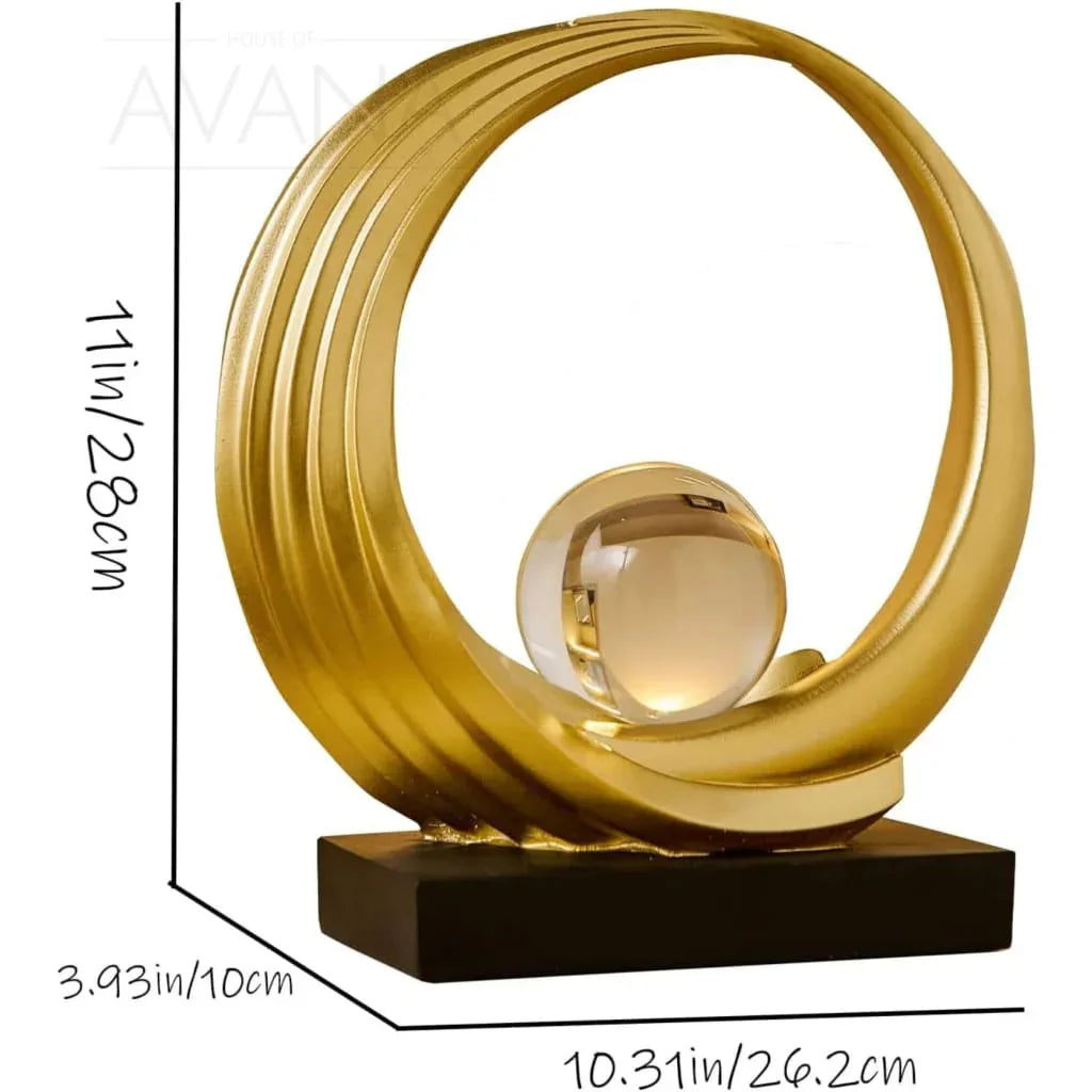 Crystal ball sculpture with golden base, modern abstract décor - House of Avana