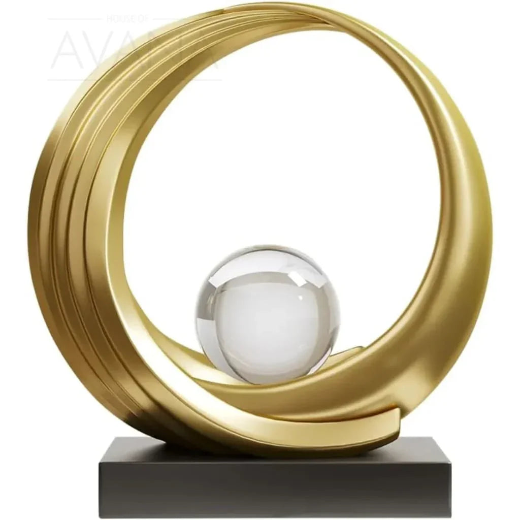 Crystal ball sculpture with golden base, modern abstract décor - House of Avana