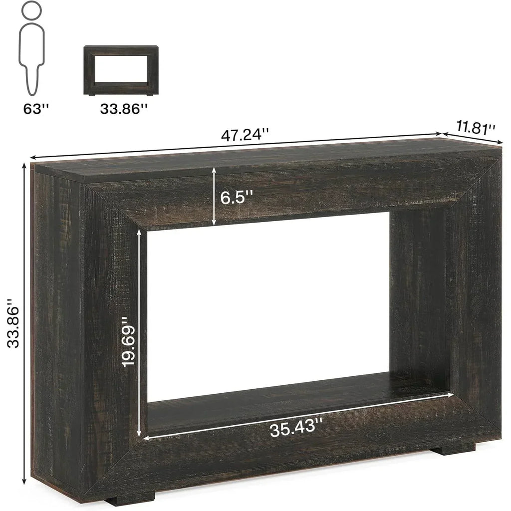 Modern Farmhouse 47-inch Long Sofa Table in Dark Grey Black Wood Finish