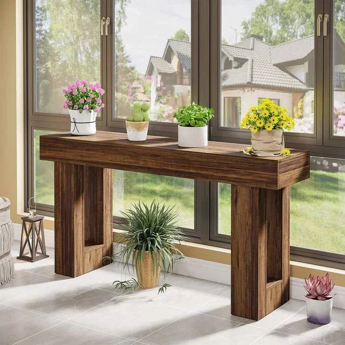 Modern Farmhouse 63-inch Long Narrow Console Sofa Table in Brown Wood Finish