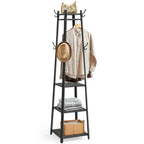 Modern Farmhouse Black Metal Coat Rack Entryway Hall Tree with Grey Wood Shelves