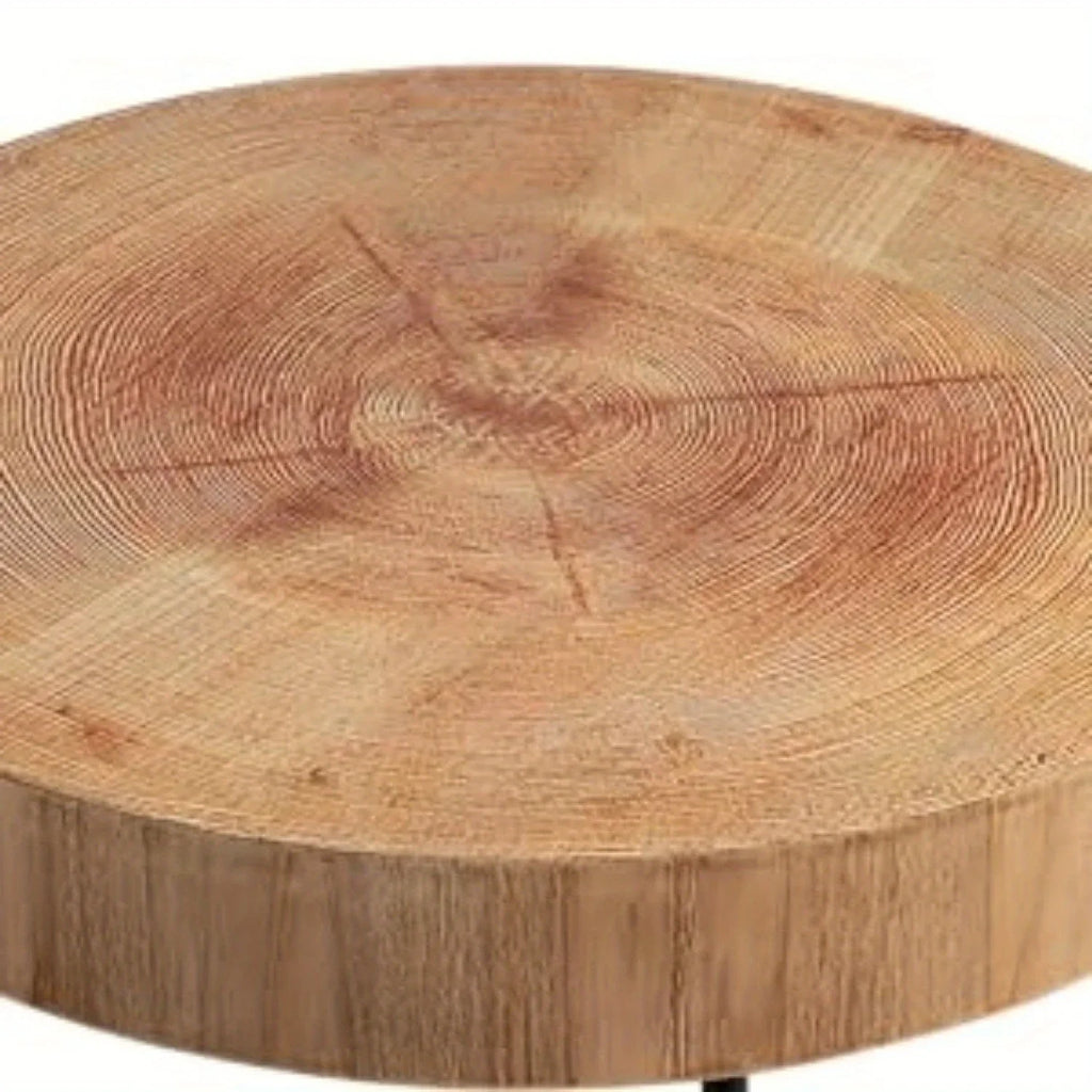 [Modern Farmhouse Nesting Table] Modern Farmhouse Nesting Table Round Natural Finish with Handcrafted Ring Motif, Light Red + Wood Color Furniture for Home, Storage Shelves, Nightstand, Living Room Coffee Table Set House Of Avana